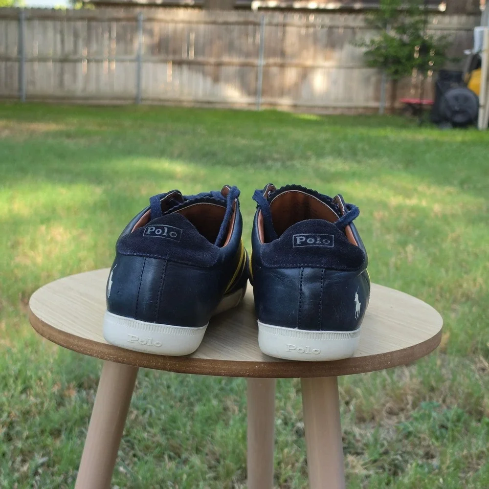 Polo Ralph Lauren Camilo II Mens Navy Blue Yellow Leather Suede Sneakers 13D